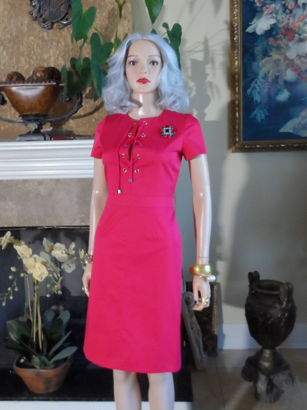 Paule Ka Paris Fuchsia Lace-Up Sheath Dress Size FR 36 US 4